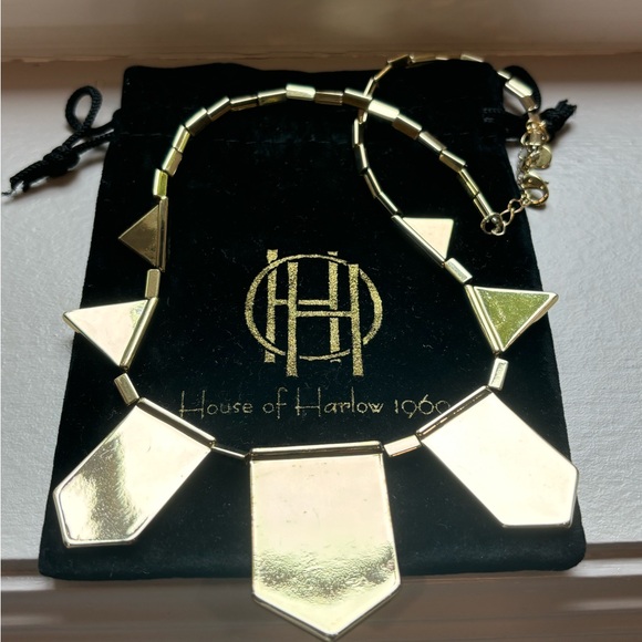 House of Harlow Gold & Black Leather Geometric Necklace - Picture 4 of 4